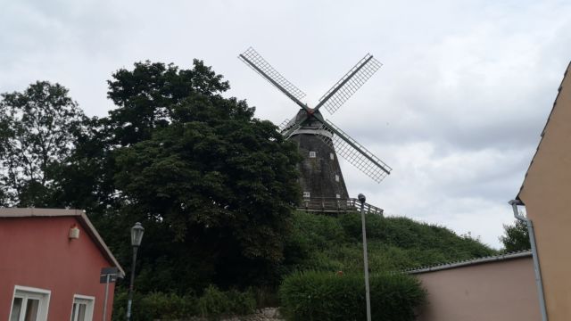 Mitten in Röbel steht eine Windmühle